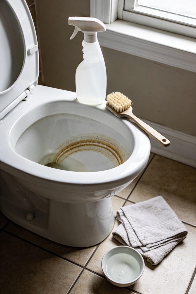 remove stubborn toilet mineral stains