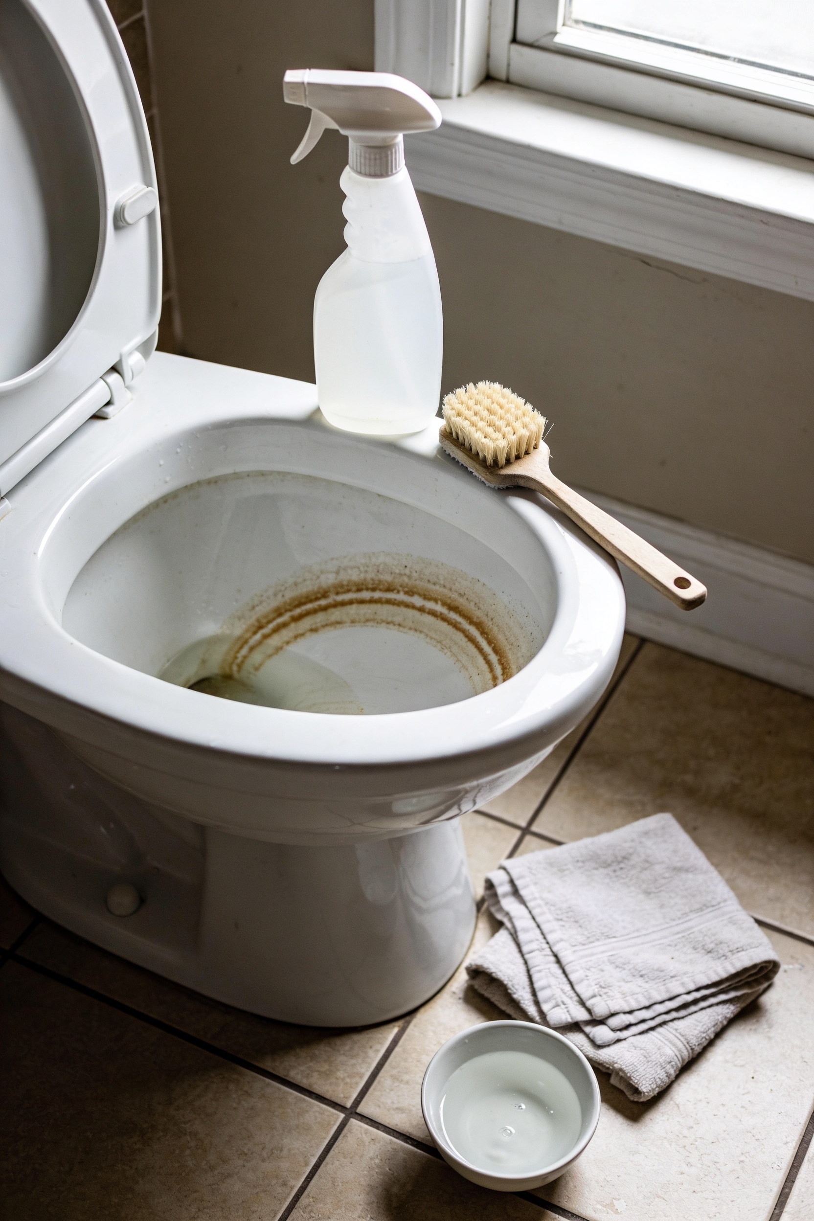 remove stubborn toilet mineral stains